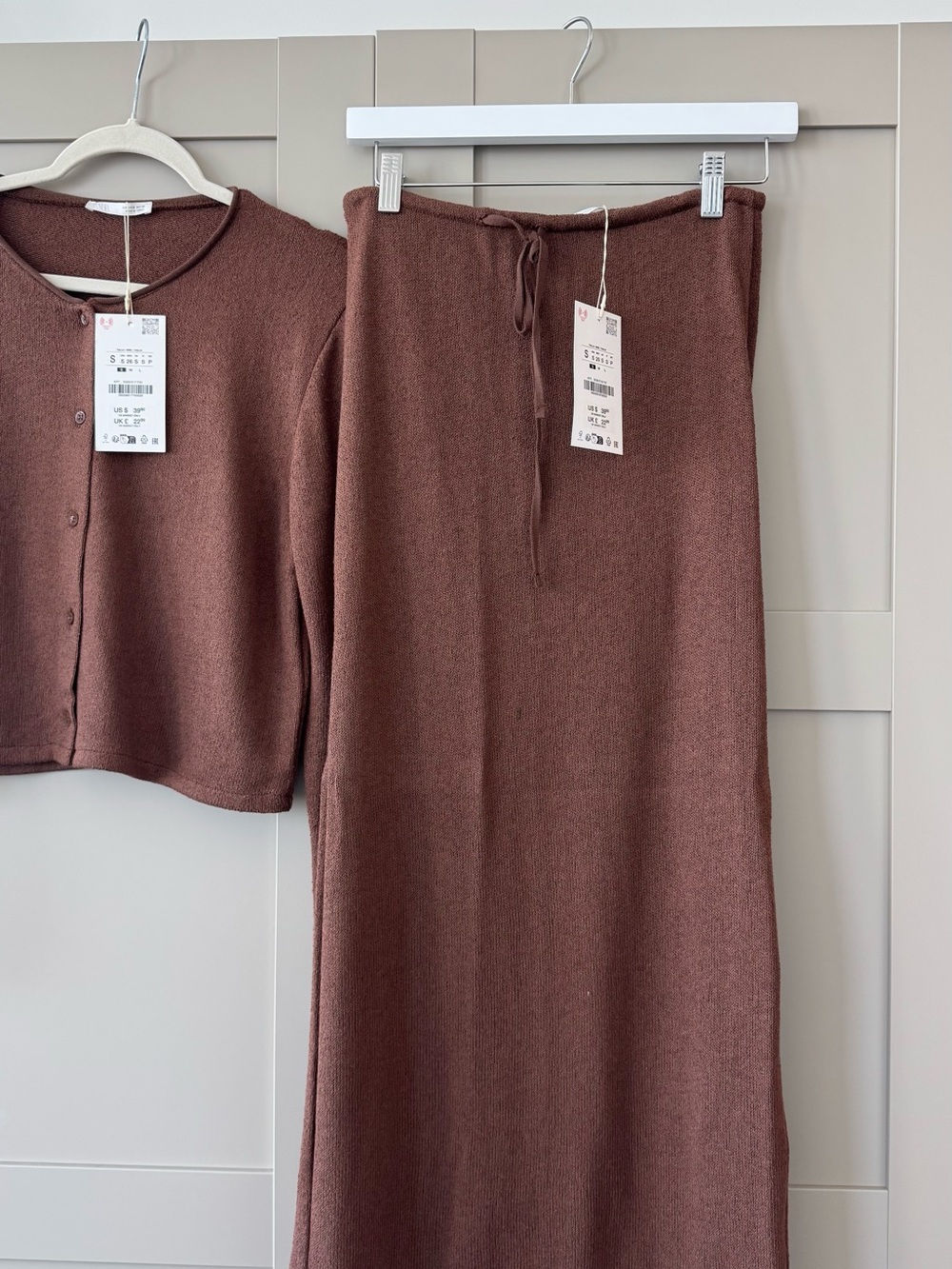 Zara Chocolate Brown Knit Maxi Skirt with Drawstring